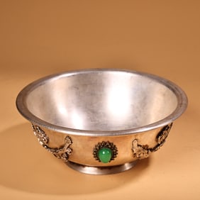 A Rare Coppery Silver-gilded Dragon and Phoenix Bowl