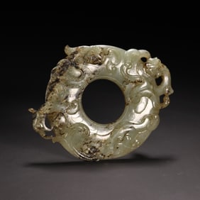 A Rare Hetian Jade Chi Dragon Outlined Bi