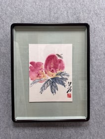 A Chinese Painting of Flower and Fruit on Paper With a Frame