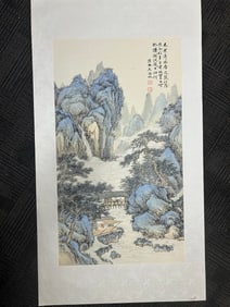 A Chinese Ink Painting of Landscapes on Silk,Modern Time of China,Wu Hufan,without frame size: