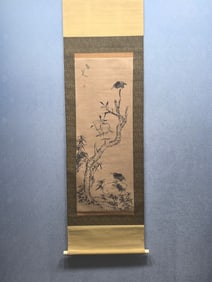 A Chinese Vertical Scroll Ink Painting of Flower and Bird on Paper