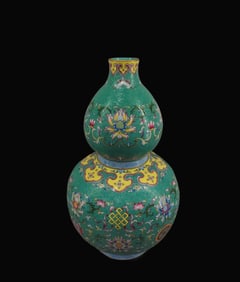 Turquoise-Glazed Lotus Pattern Gourd-Shaped Vase