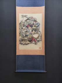 A Chinese Vertical Scroll Ink Painting of Figures on Paper