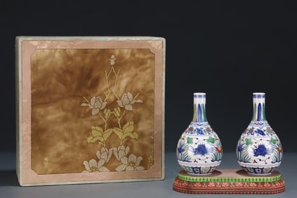 A Pair of Rare Doucai Fish and Lotus Pattern Vases