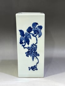 Blue and White Flower and Fruit Pattern Brush Pot