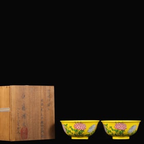 A pair of Famille-Rose Flower Pattern Bowls