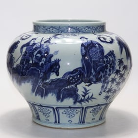 Blue and White Character and Story Pattern Jar