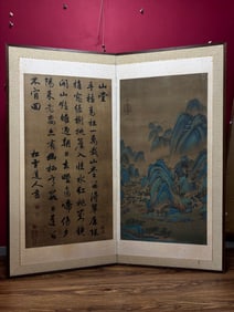 A Chinese Vertical Scroll Ink Painting of Landscape on Silk
