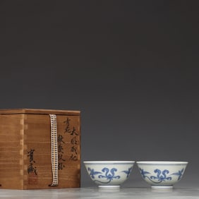 A pair of Blue and White Flower Pattern Cups