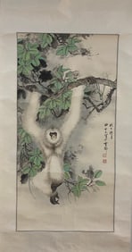 A Chinese Vertical Scroll Ink Painting of Monkey on Paper