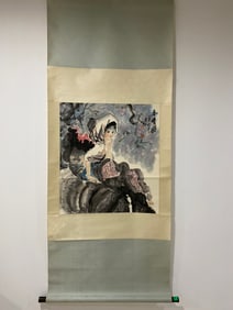 A Chinese Ink Figure Painting Vertical Scroll on Paper