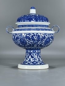 A Exquisite Blue and White Lotus Pattern Covered Jar