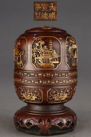 Gilt Red Copper Landscape Pattern Censer