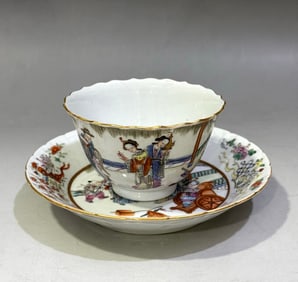 A Set of Famille-Rose Figures Pattern Cup and Saucer