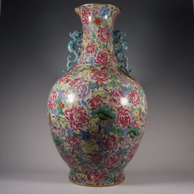 Famille-Rose Flower Pattern Double-Ears Vase