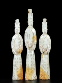 A Set of Hetian Jade Figure Ornament, With Inscription