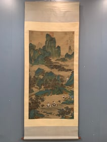 A Chinese Vertical Scroll Ink Painting of Landscape on Paper