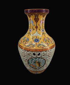Yellow Ground Lotus Pattern Fish Pattern Vase