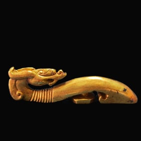 A Rare Gilt Bronze Dragon Hook Ornament