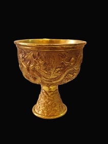 A Rare Gilt Bronze Relief Dragon Pattern Bowl