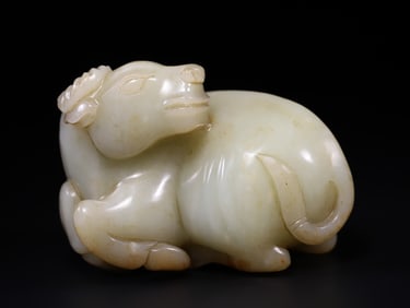 A Rare Hetian Jade Buffalo-Shaped Ornament