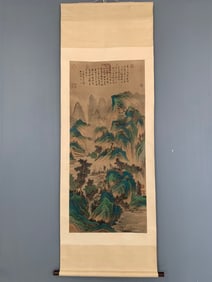 A Chinese Vertical Scroll Ink Painting of Landscape on Paper