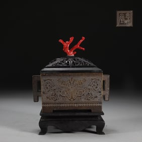 Bronze Body Silver Wire-Inlaid Beast-Face Pattern Censer