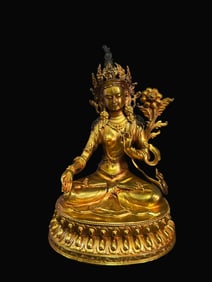 A Rare Gilt Bronze White Tara & Green Tara Buddha Statues