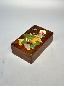 Huanghuali Wood Inlaid Gems Figures Pattern Jewelry Box