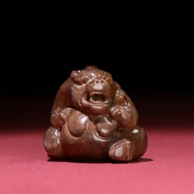 A Rare Hetian Jade Round Carved Bear