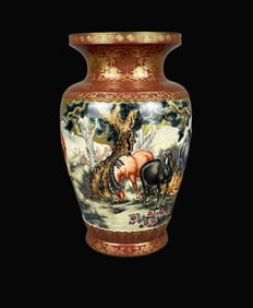 Enamel Carved Painted Gold Horse Pattern Vase