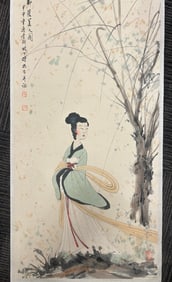A Chinese Ink Scroll Painting of Figures on Paper,Modern Time of China,Fu Baoshi,without frame size: