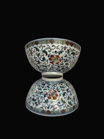 A pair of Blue and White Doucai Flower Pattern Bowl