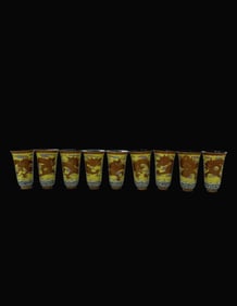 A Set of Yellow Ground Famille-Rose Painted Gold Dragon Pattern Cup