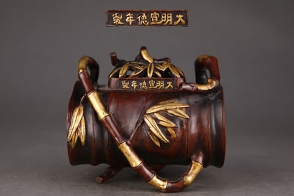 Gilt Red Copper Bamboo Joint-Shaped Censer