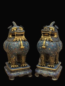 A pair of Rare Cloisonne Auspicious Beast Censer