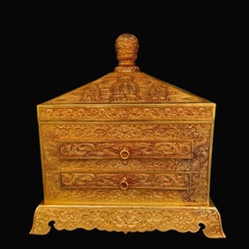 A Rare Gilt Bronze High Relief Carved Sutra Coin