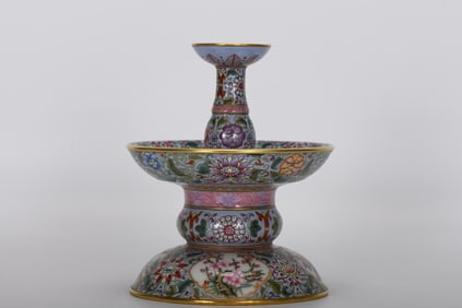 Enamel Blue Ground Flower Pattern Candlestick