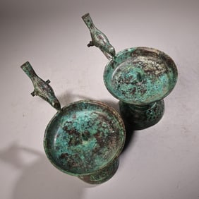 A pair of Rare Bronze Oil Lamps-With Inscription