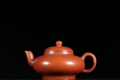 A Rare Flat Lantern-Shaped Zisha teapot,with poem