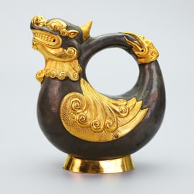 A Rare Gilt Bronze Auspicious Beast Ewer