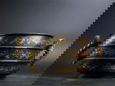 A Rare Red Copper Gold-Splashed Double-Ears Censer