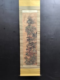 A Chinese Vertical Scroll Ink Painting of Landscape on Paper