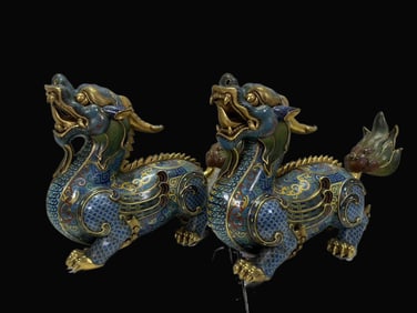 A pair of Rare Cloisonne Auspicious Beast Pixiu