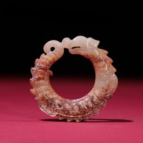 A Rare White Jade Gray Skin Dragon Ring