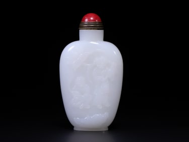 A Rare Hetian Jade Figures Pattern Snuff Bottlewith poem