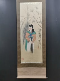 A Chinese Vertical Scroll Ink Painting of Figures on Paper