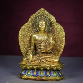 A Rare Gilt Bronze Relief Cloisonne Wire inlay Technique Buddha statue Ornament