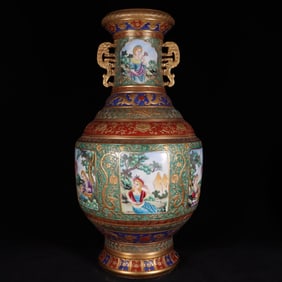 Enamel Painted Gold Figures Pattern Vase