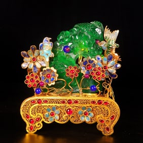 A Rare Cloisonne Gold-covered Inlaid Jadeite Ornament